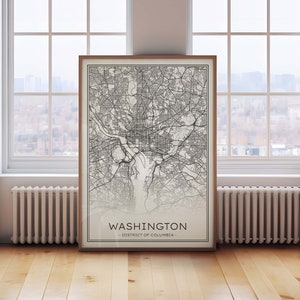 Impression de carte de Washington DC, carte de la ville de Washington, affiche de Washington minimaliste, carte de la ville de Washington imprimable, impression de Washington noir et blanc