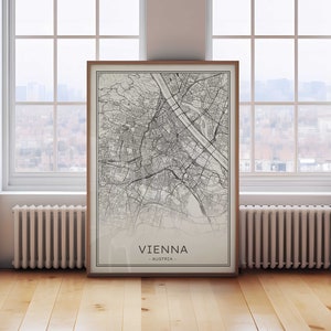 Carte de Vienne, impression de Vienne, contour de la carte de Vienne, affiche de Vienne minimaliste, art mural Vienne Autriche, téléchargement immédiat art de Vienne, Wien Karte