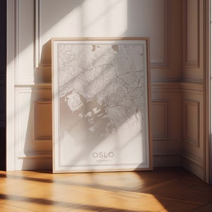 Mapa de Oslo, Impresión de Oslo, Cartel beige de Oslo, Impresión neutral de mapas de Oslo, Arte de la pared de Oslo Noruega, Mapa pastel de la ciudad de Oslo, Descarga de mapas de Oslo