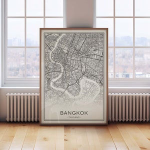 Bangkok Karte Drucken, schwarz und weiß Bangkok Poster, Bangkok Thailand Wandkunst, druckbare Bangkok Straßenkarte, Bangkok Stadt Karte Download