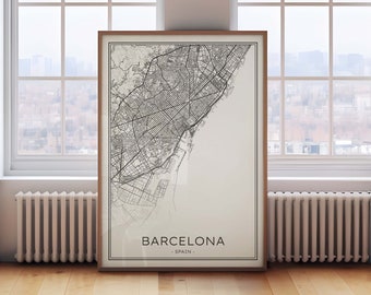 Barcelona Map Print, Barcelona City Map, Barcelona Digital Map, Black and White Barcelona Poster, Map of Barcelona Catalonia, Minimalist Art