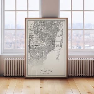 Miami kaart, Miami Florida print, Miami City kaart, Miami kaart downloaden, Miami poster, afdrukbare Miami kunst, zwart-wit Miami kaart afdrukken