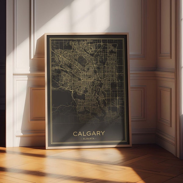 Calgary Map, Calgary Print, Calgary Digital Poster, Calgary Map Download, Calgary Wall Art, Calgary Black and Gold Map, Calgary Alberta Map