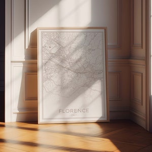 Mapa de Florença, mapa de Florença para impressão, impressão de Florença Itália, mapa de ruas de Florença, mapa bege de Florença, mapa pastel da cidade de Florença