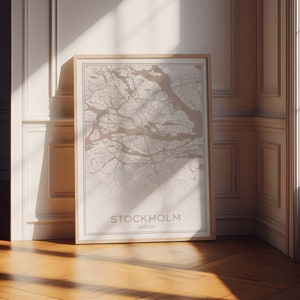 Mapa de Estocolmo, Impresión neutral de Estocolmo, Cartel de Estocolmo, Mapa callejero imprimible de Estocolmo, Mapa beige de Estocolmo, Arte pastel de Estocolmo
