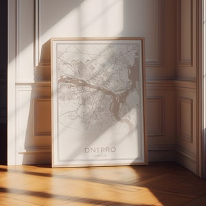 Impressão do mapa do Dnipro, pôster do Dnipro Ucrânia, download instantâneo Impressão do Dnipro, mapa bege do Dnipro, mapa neutro da cidade do Dnipro, arte da parede do Dnipro