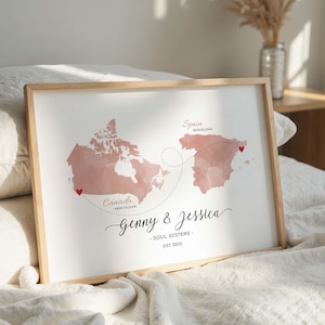 Besties Geschenk, Fernfreundschaftsgeschenk, Country to Country Herzkarte, personalisiertes Geschenk für Freund, Umzugsgeschenk, Freund Geburtstag