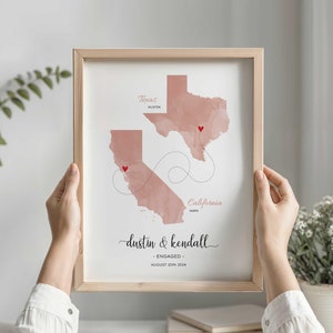 Verlobungsgeschenk, Jahrestagsgeschenk für Paare, Fernbeziehungsgeschenk, Land zu Land Herzkarte, personalisiertes Geschenk für Paare