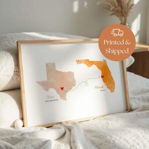 Personalized Two Maps Print, Couple Long Distance Gift, Custom Wedding Map