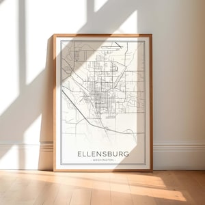 Ellensburg-kaart van Washington, Ellensburg-print, stadskaart Ellensburg, Ellensburg-poster, afdrukbare Ellensburg-stratenkaart, overzicht Ellensburg-kaart