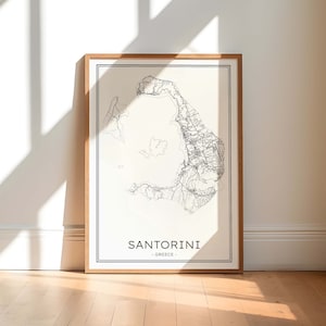 Santorini Karte, Santorini Print, Umriss Santorini Karte, Minimalistisches Santorini Island Poster, Schwarz-Weiße Santorini Griechenland Karte