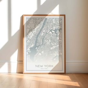 Mapa de la ciudad de Nueva York, cartel de Nueva York, impresión de Nueva York, impresión de mapa de Nueva York gris, mapa de Nueva York imprimible, arte minimalista de Nueva York