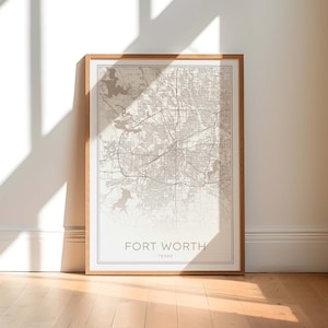 Mappa di Fort Worth, Stampa mappa di Fort Worth, Mappa di download di Fort Worth, Mappa stampabile di Fort Worth beige, Poster neutro di Fort Worth, Arte di Fort Worth