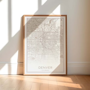 Denver Karte, Denver Colorado Druck, druckbare Karte Denver, Neutrale Denver Straßenkarte, Beige Denver Druck, Denver Download Karte, Denver Kunst