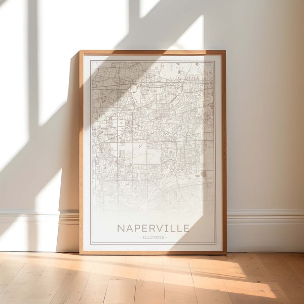 Naperville Illinois Map, Naperville Print, Naperville Printable Map, Beige Naperville Poster, Neutral Naperville Illinois Poster