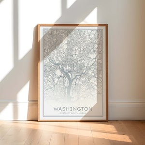 Washington DC stadskaart, Washington Street kaart afdrukken, grijze Washington kaart poster, Washington District of Columbia kaart, Washington kunst aan de muur