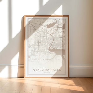Niagara Falls Ontario Karte, Beige Niagara Falls Druck, Niagara Falls Poster, Niagara Falls Karte Download, Neutrale Niagara Falls Wandkunst