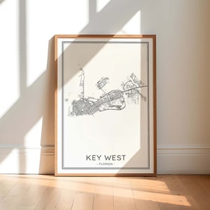 Key West-kaart, Key West-Florida print, Key West FL-poster, Key West afdrukbare, zwart-wit Key West-kaart, minimale Key West-print