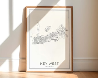 Key West Florida Map Print, Black and White (Digital Download)