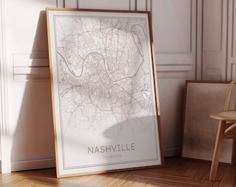 Neutral Nashville Map Print, Tennessee Street Map (Digital Download)