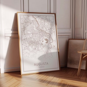 Mapa de Augusta, Mapa de Augusta GA, Cartel de Augusta Georgia, Mapa de la calle de Augusta imprimible, Impresión neutral de Augusta, Impresión de Augusta beige crema