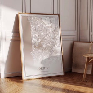 Mapa de Perth, mapa de Perth Australia, cartel de Perth pastel, mapa de la calle de Perth imprimible, impresión neutral de Perth, impresión de mapa de Perth beige crema