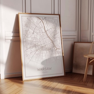 Mapa de Varsovia, Mapa imprimible de Varsovia, Impresión de Varsovia Polonia, Mapa de la calle de Varsovia, Mapa beige de Varsovia, Mapa de la ciudad de Varsovia pastel, Arte neutro de Varsovia