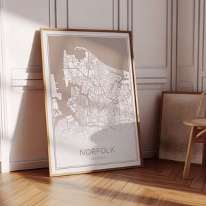 Mapa de Norfolk, Mapa de Norfolk VA, Cartel de Norfolk Virginia, Mapa de la calle de Norfolk imprimible, Impresión neutral de Norfolk, Impresión de Norfolk beige crema