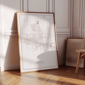 Ames Iowa Karte, Ames Download Karte Druck, Ames Iowa Neutrale Wandkunst, druckbare Ames Karte, beige Boho Ames Karte, warmer neutraler Kartendruck