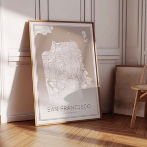 Mapa de São Francisco, Califórnia, mapa da cidade de São Francisco para impressão, download instantâneo Mapa de São Francisco, mapa neutro de ruas de São Francisco