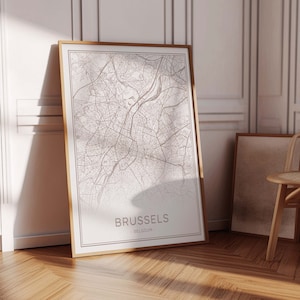 Carte de Bruxelles, impression de Bruxelles, affiche de Bruxelles beige, impression de carte de Bruxelles neutre, carte de Bruxelles Belgique, art mural Bruxelles, impression de Belgique