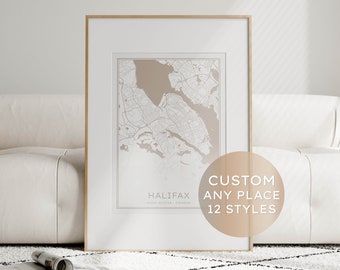 Custom Map Print, Neutral City Map Print, Minimalist Boho Art, New Home Gift, Travel Memories Gift, Paper Anniversary Gift, Moving In Gift