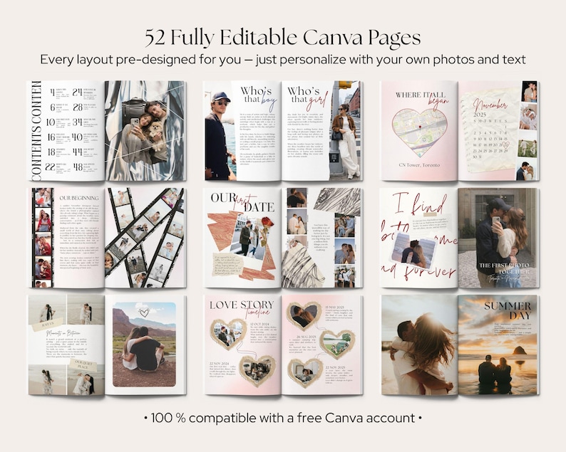 Plantilla de revista para parejas, regalo de aniversario DIY para él (editable en Canva) imagen 3