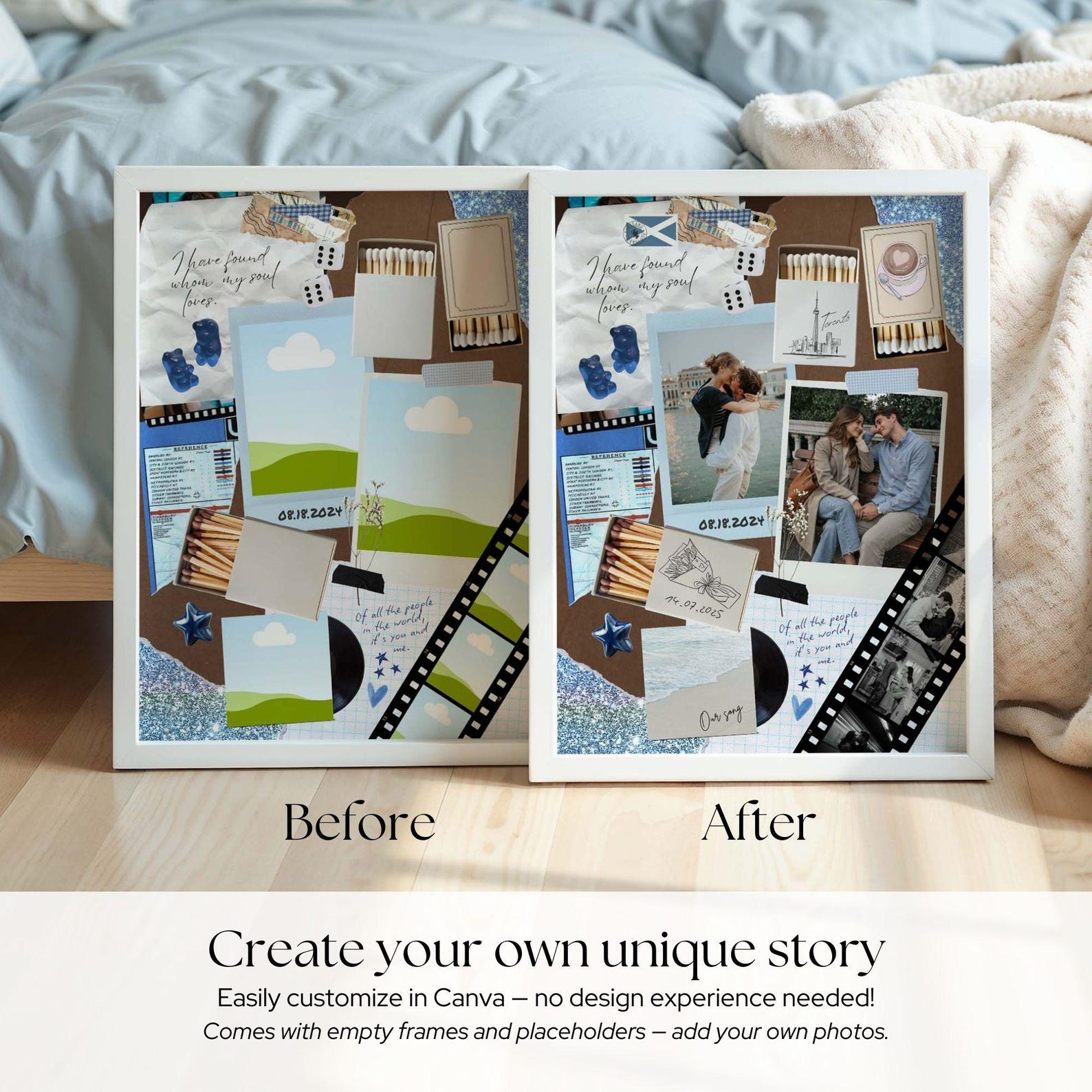 Matchbook Poster Canva Template, Scrapbook DIY Collage Art, Anniversary