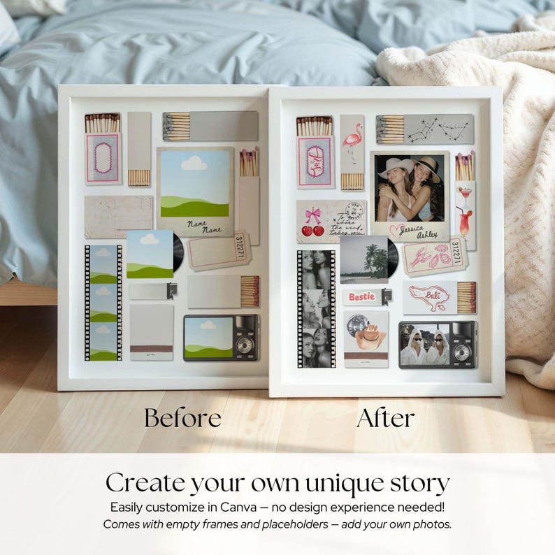 Bestie Gift Matchbox Canva Template DIY Poster for Sister BestFriend Keepsake Wall Art Printable Memory Collage Matchbook Art image 3