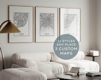 3 Custom City Maps, City Map Print Set, Custom Street Map Set, Any City, Pin Location Map Print, Printable Map Poster, Ready to Print Map