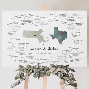 "Hochzeits-Gästebuch aus der USA und Kanada: Die USA, Kanada: 1970-1980er Landkarte für das Hochzeitspaar oder über eine lange Distanz, als stilisiertes Landkarten-Gästebuch mit Herzen zum selbst drucken."