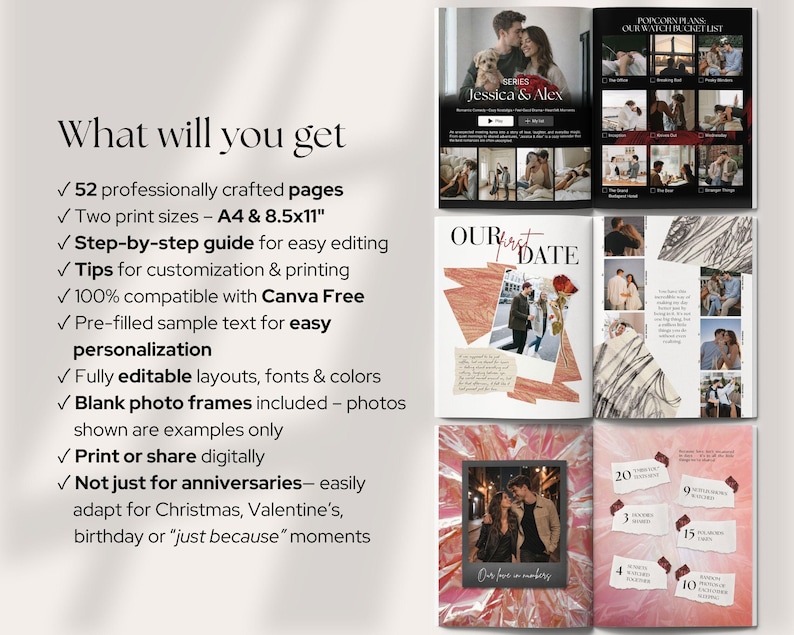 Plantilla de revista para parejas, regalo de aniversario DIY para él (editable en Canva) imagen 2