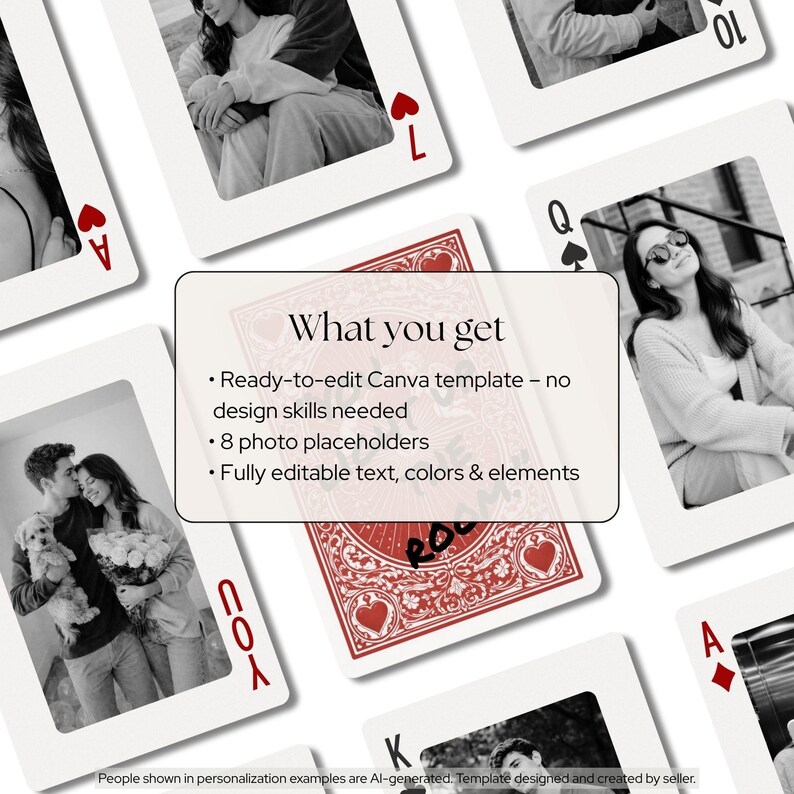 Plantilla editable de Canva: Collage de fotos de naipes, regalo para tu novio (descarga digital) imagen 2