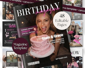 Custom Birthday Magazine Template, DIY Bestie Gift (Canva Editable)
