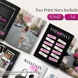 Pu&ograve; includere: Un set di modelli digitali con pagine in bianco e nero e accenti rosa, che include una ricetta per una persona, un gioco questo o quello e layout per collage di foto. Il testo include Two Print Sizes Included 8.5x11 e A4.