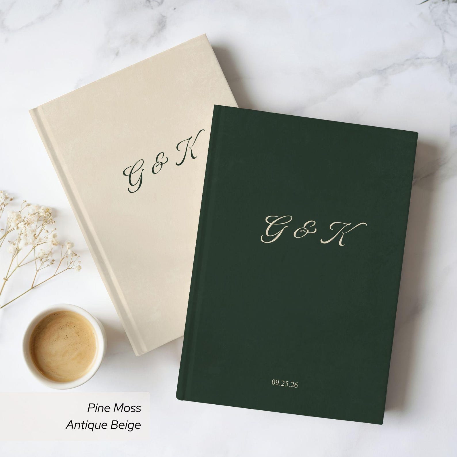 Monogram Vows Book, Hardcover Vow Books, Personalized Wedding Journal - Pine Moss