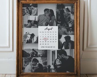 Photo Collage Calendar Editable Canva Template, Anniversary Gift Poster for Boyfriend (Digital Download)