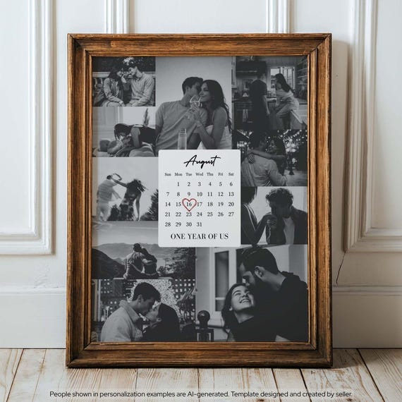 Photo Collage Calendar Editable Canva Template, Anniversary Gift Poster for Boyfriend (Digital Download)
