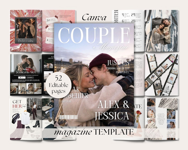Plantilla de revista para parejas, regalo de aniversario DIY para él (editable en Canva) imagen 1