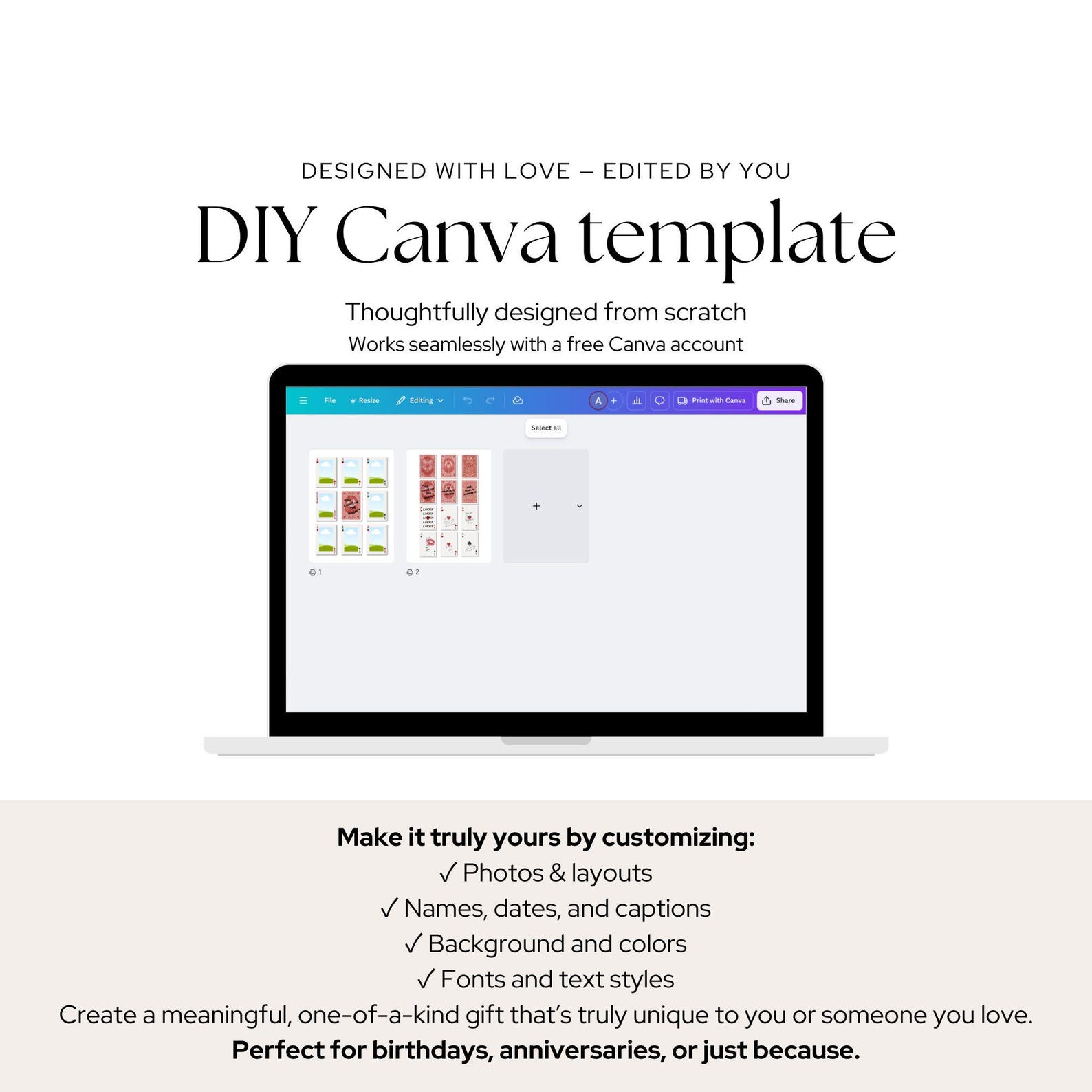 Editable Canva Template Playing Card Photo Collage, Gift for Boyfriend