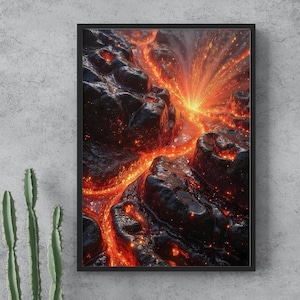 Lava Flow Abstract Art Print: Fiery Volcanic Eruption (Digital Download)