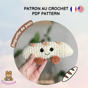 Crochet Baguette Pattern US and FR | Amigurumi Bread Pattern | Crochet Baguette Plush Pattern | Cute Bread