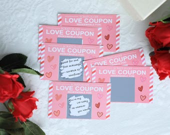 Pink Valentine's Day Scratch-Off Love Coupons: Romantic Gift for Couples