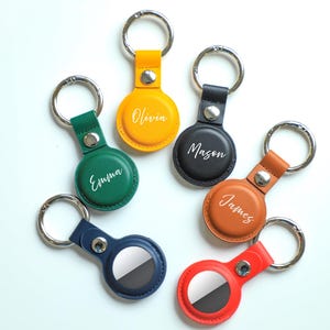 Personalized Leather AirTag Keychain Case | Custom Name AirTag Holder for Apple AirTags | AirTag Protective Cover, Gift for Him Her birthday
